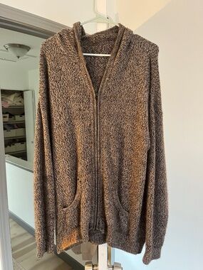 Cozy Brown Hooded Zip Front Sweater